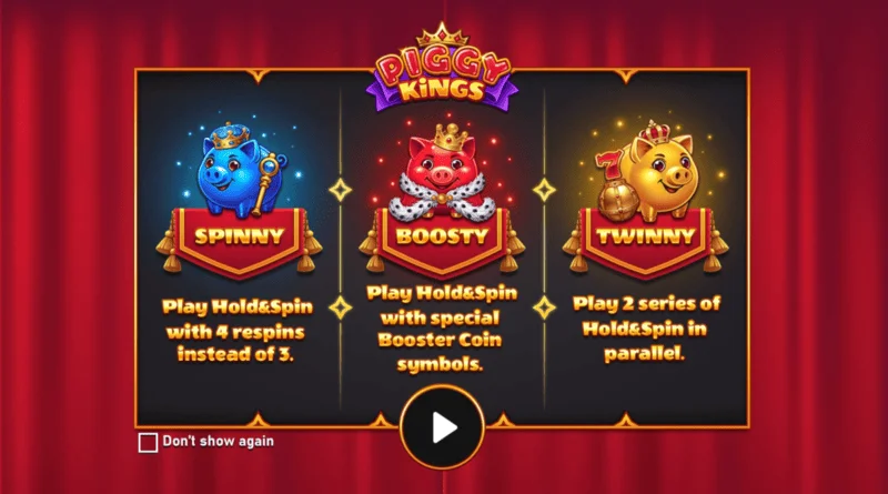 Piggy Kings - pantalla principal con tres cerditos y los rodillos